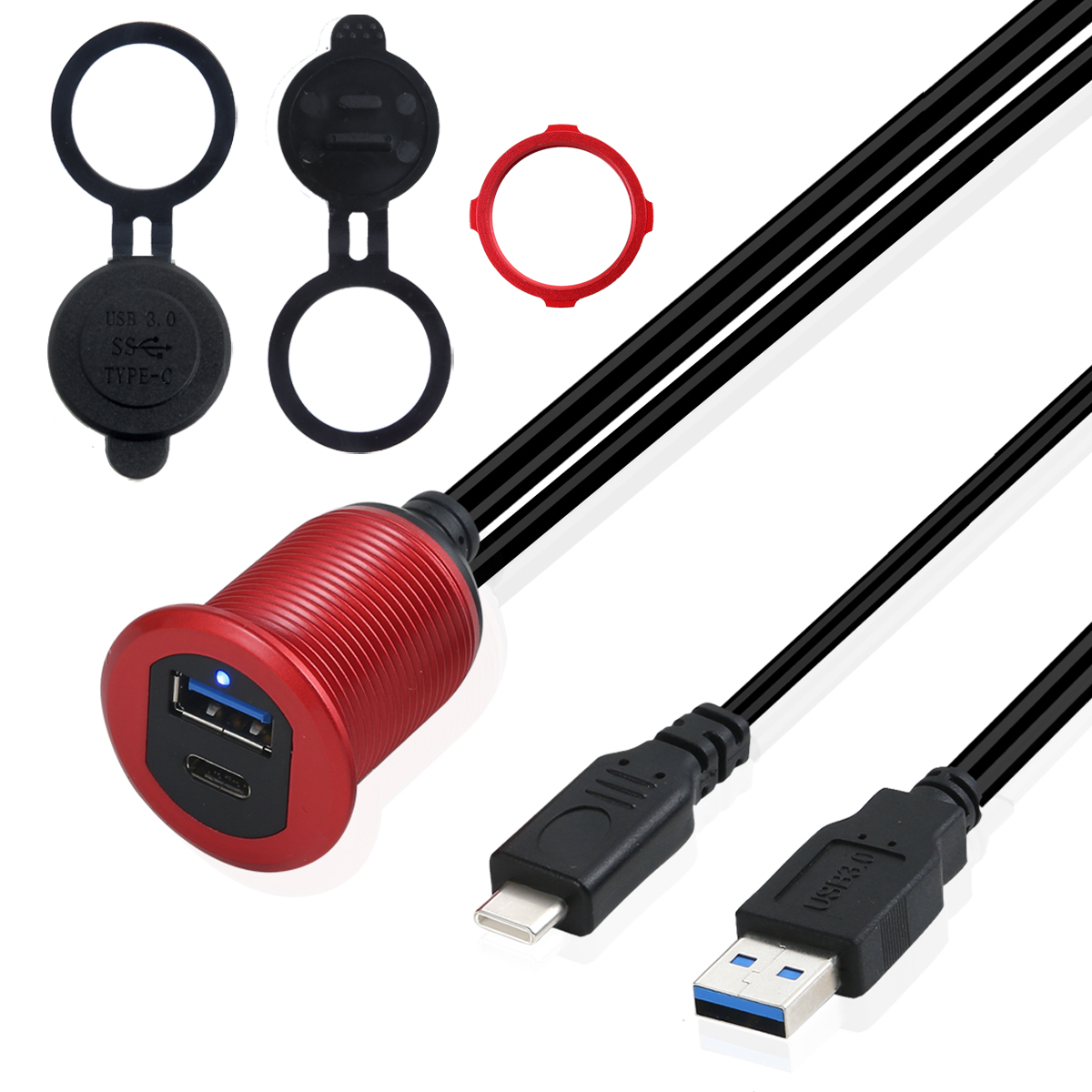 waterproof usb 3.0 and type c male female extension cable with leg light